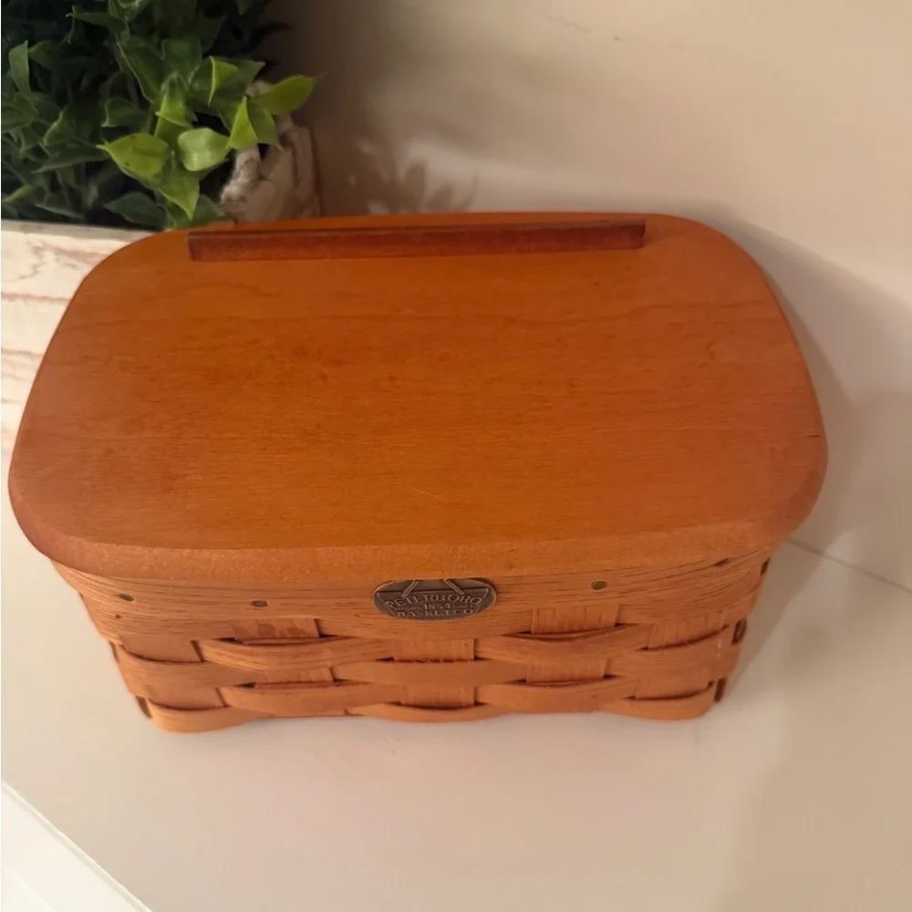 Peterboro Basket Co Rectangular Basket Woven Storage ASH with Lid USA